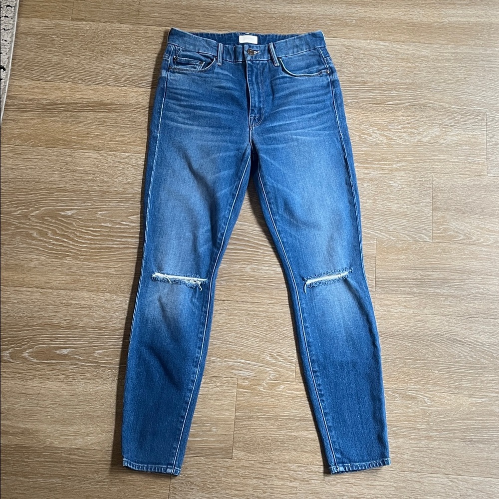 MOTHER High Waisted Looker Ankle Jeans Size 27 Gold Rush Baby Distressed Denim - Picture 3 of 11